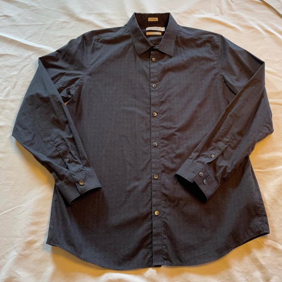 Calvin Klein - dark navy with black and light teal green plaid - button down - Picture 4 of 8